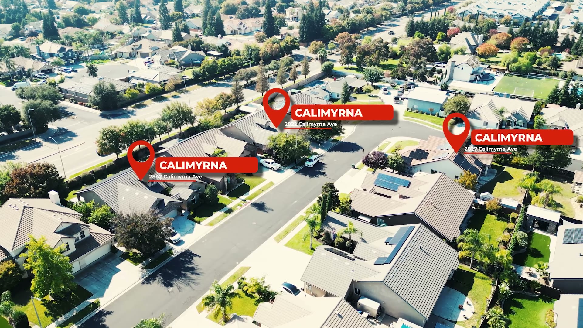 Aerial view of the three Calimyrna homes